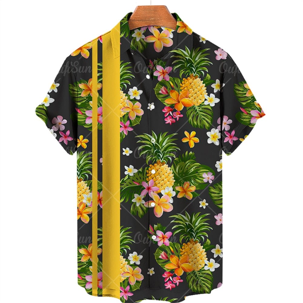 Chemise Hawaienne Ananas Tissus Confortable Vêtement Homme Boutonné