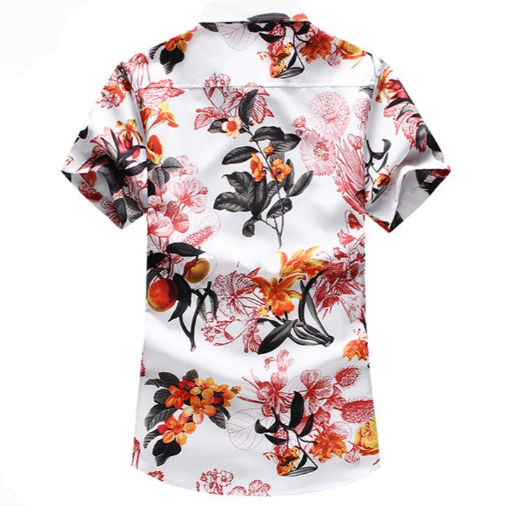 Chemise Hawaïenne Blanche Vêtement Homme Mode Masculine Manches Courte Col Rabattu