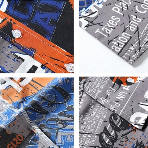 Chemise Hawaïenne Bleue Et Orange Trois Tissus