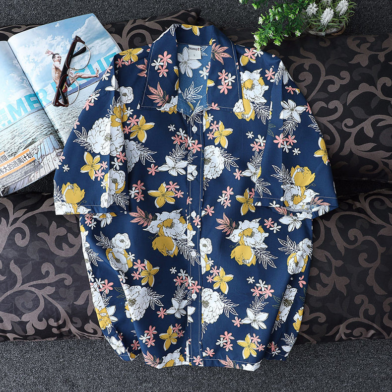 Chemise Hawaïenne Homme Simple Bleue À Fleurs