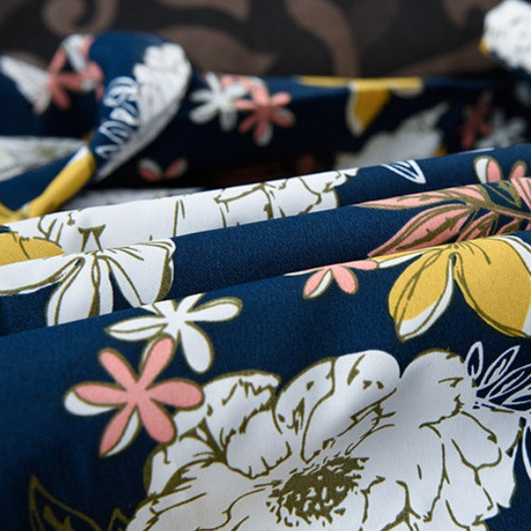 Chemise Hawaïenne Homme Simple Coton Lin Polyester Bleu Et Fleuri