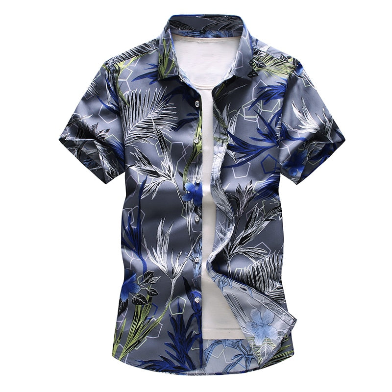 Chemise Hawaïenne Oversize Grise Ou Blanche Avec Imprimé À Fleurs Et Manches Courtes