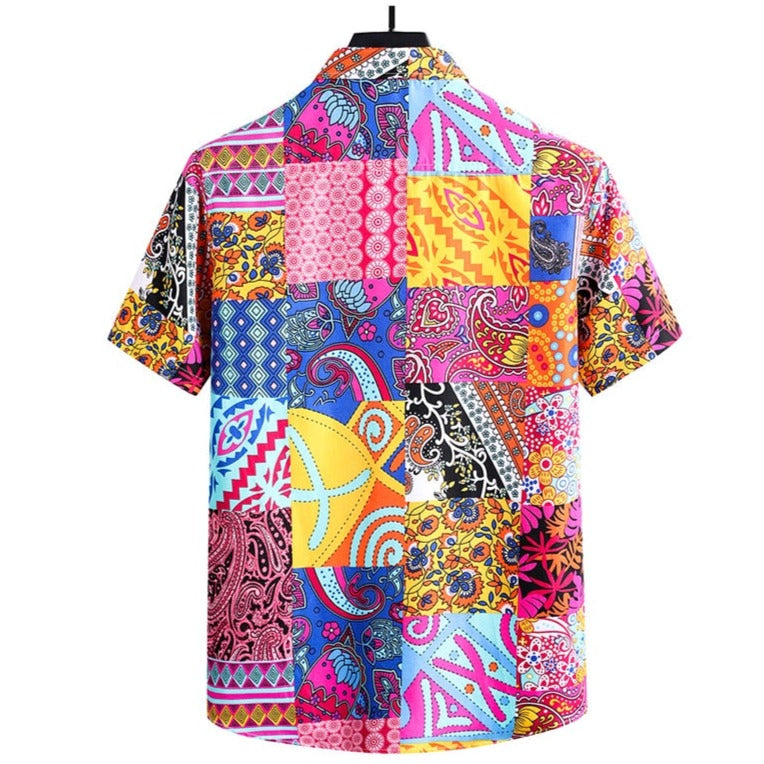 Chemises Hawaïennes Violet Jaune Rose Masculine