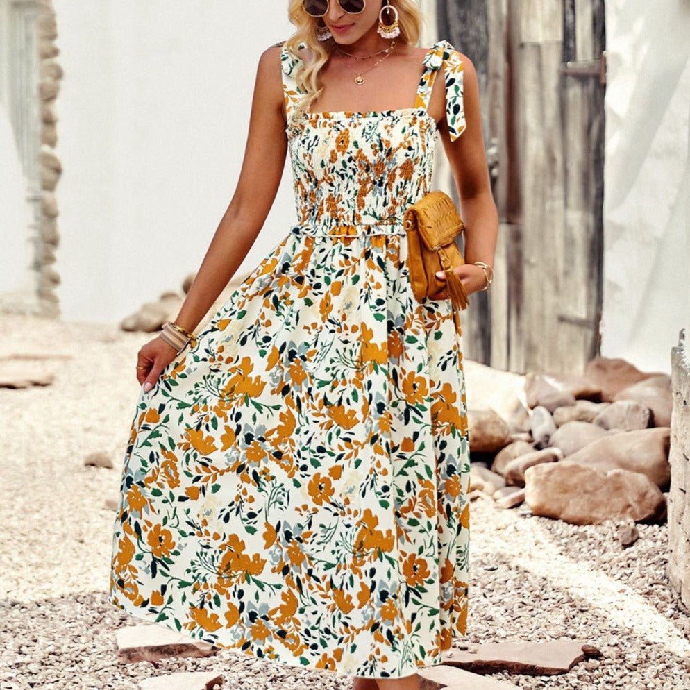 Robe Hawaïenne Jaune À Bretelles Larges