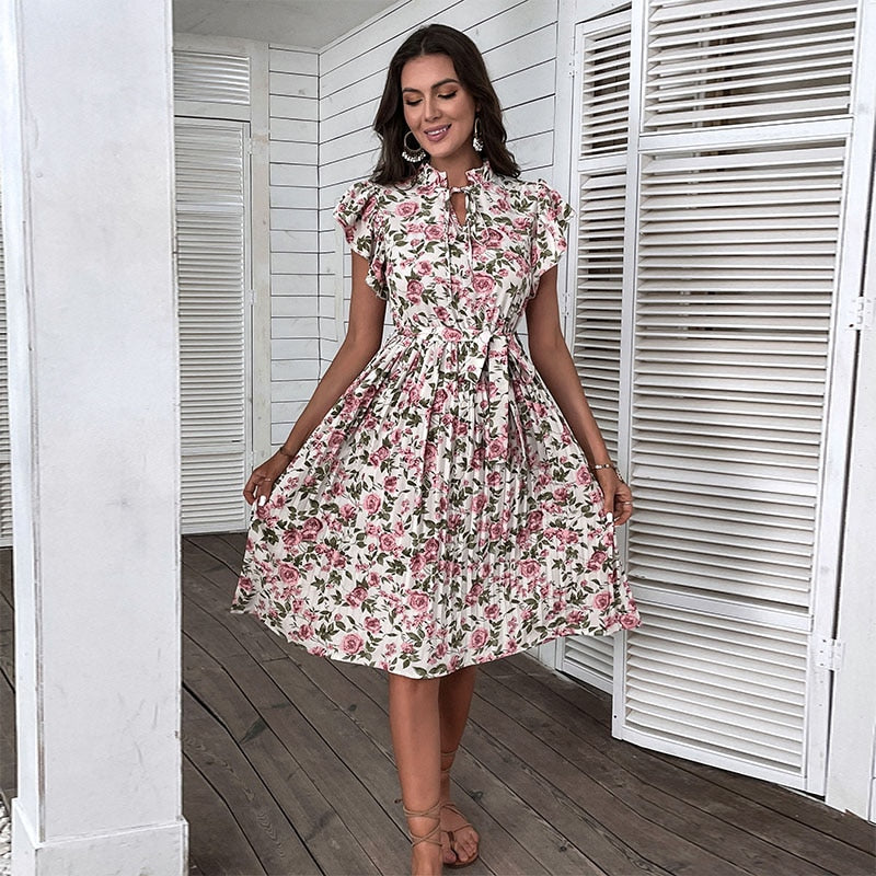 Robe Hawaïenne Pin Up Ceinturé À La taille