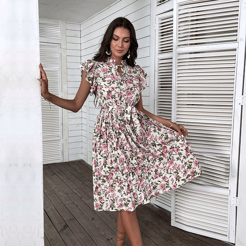 Robe Hawaïenne Pin Up Manches Papillons