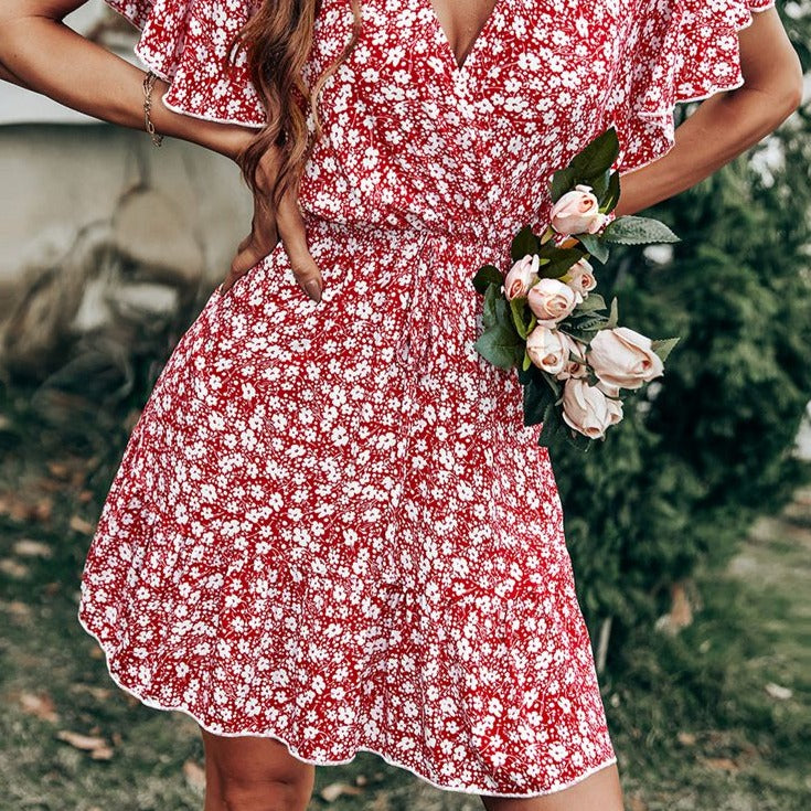 Robe Hawaïenne Rouge Cintrée À La Taille